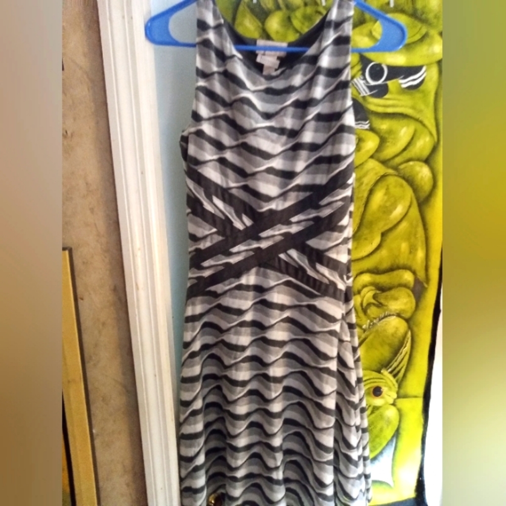 Loft Gray Asymmetrical Striped Dress ( Size 0)